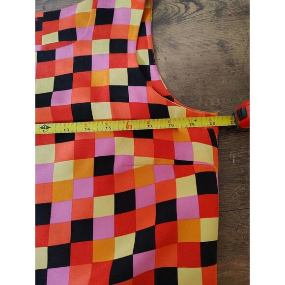 Via Seta 100% Silk Top Retro Cantaloupe Checkered Orange Pink Sleeveless Blouse - Picture 5 of 6